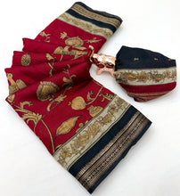 Load image into Gallery viewer, Imaginative Party Wear Soft Cotton Kalamkari Print Zari Weaving Border Fancy Saree With Blouse Piece