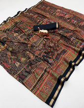 Load image into Gallery viewer, Graceful Party Wear Pure Soft Tussar Kashmiri Silk Printed n Zari Work Border Rich Pallu Fancy Saree With Blouse Piece