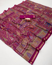 Load image into Gallery viewer, Graceful Party Wear Pure Soft Tussar Kashmiri Silk Printed n Zari Work Border Rich Pallu Fancy Saree With Blouse Piece