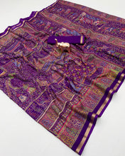 Load image into Gallery viewer, Graceful Party Wear Pure Soft Tussar Kashmiri Silk Printed n Zari Work Border Rich Pallu Fancy Saree With Blouse Piece