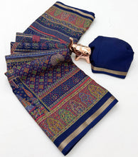 Load image into Gallery viewer, Graceful Party Wear Pure Soft Tussar Kashmiri Silk Printed n Zari Work Border Rich Pallu Fancy Saree With Blouse Piece