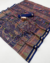 Load image into Gallery viewer, Graceful Party Wear Pure Soft Tussar Kashmiri Silk Printed n Zari Work Border Rich Pallu Fancy Saree With Blouse Piece