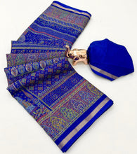 Load image into Gallery viewer, Graceful Party Wear Pure Soft Tussar Kashmiri Silk Printed n Zari Work Border Rich Pallu Fancy Saree With Blouse Piece