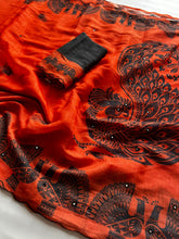 Load image into Gallery viewer, Whimsical Party Wear Chanderi Cotton Flower Print n Mirror Work Designer Saree With Blouse Piece