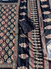 Load image into Gallery viewer, Alverina Function Wear Pure Satin Silk Ajrak Printed Rich Pallu n Mirror Work Fancy Saree With Blouse Piece