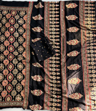 Load image into Gallery viewer, Alverina Function Wear Pure Satin Silk Ajrak Printed Rich Pallu n Mirror Work Fancy Saree With Blouse Piece