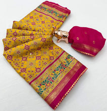Load image into Gallery viewer, Dazzling Festive Wear Pure Soft Silk Print With Mirror Work Fancy Saree For Women