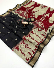 Load image into Gallery viewer, Desiring Festive Wear Soft Cotton Kalamkari Print Zari Weaving Border Saree With Blouse Piece