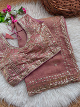 Load image into Gallery viewer, Blossom Wedding Wear Satin Silk Embroidery Sequence n Aarco Work Border Designer Saree With Stitched Blouse