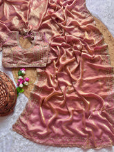 Load image into Gallery viewer, Blossom Wedding Wear Satin Silk Embroidery Sequence n Aarco Work Border Designer Saree With Stitched Blouse
