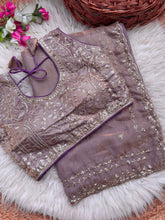 Load image into Gallery viewer, Blossom Wedding Wear Satin Silk Embroidery Sequence n Aarco Work Border Designer Saree With Stitched Blouse