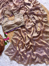 Load image into Gallery viewer, Blossom Wedding Wear Satin Silk Embroidery Sequence n Aarco Work Border Designer Saree With Stitched Blouse