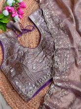 Load image into Gallery viewer, Blossom Wedding Wear Satin Silk Embroidery Sequence n Aarco Work Border Designer Saree With Stitched Blouse