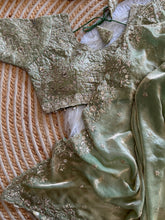 Load image into Gallery viewer, Dazzling Wedding Wear Satin Silk Embroidery Sequence n Aarco Work Designer Saree With Stitched Blouse