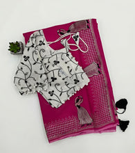 Load image into Gallery viewer, Heritage Function Wear Chanderi Cotton Embroidery n Tussels Work Fancy Saree With Stitched Blouse