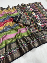 Load image into Gallery viewer, Traditional Function Wear Multicolour Soft Silk Kalamkari Print n Zari Border Printed Saree With Blouse Piece