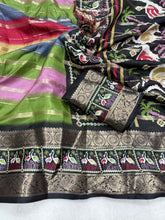Load image into Gallery viewer, Traditional Function Wear Multicolour Soft Silk Kalamkari Print n Zari Border Printed Saree With Blouse Piece