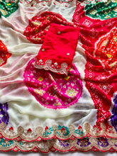 Load image into Gallery viewer, Magnetic Party Wear Soft Georgette Bandhani Print Embroidery Thread n Cut Work Border Saree With Blouse Piece