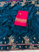 Load image into Gallery viewer, Adorning Party Wear Rangoli Silk Heavy Embroidery n Sequence Multi Thread Work Designer Saree With Contrast Blouse Piece