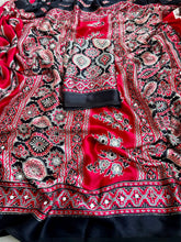 Load image into Gallery viewer, Incredible Function Wear Soft Satin Silk Ajrak Printed Rich Pallu n Original Mirror Work Designer Saree With Blouse Piece