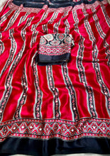 Load image into Gallery viewer, Incredible Function Wear Soft Satin Silk Ajrak Printed Rich Pallu n Original Mirror Work Designer Saree With Blouse Piece