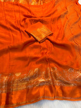 Load image into Gallery viewer, Fantabulous Party Wear Viscose Silk Satin Border Zari Design Fancy Saree With Blouse Piece