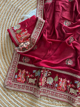 Load image into Gallery viewer, Glamorous Party Wear Pure Vichitra Silk Embroidery n Butta Work Lace Border Designer Saree For Women