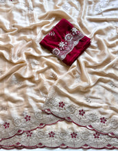 Load image into Gallery viewer, Glorious Festive Wear Rangoli Silk Embroidery Work Fancy Saree With Contrast Blouse Piece