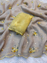 Load image into Gallery viewer, Charismatic Party Wear Crunchy Silk Embroidery Work Saree With Contrast Blouse Piece