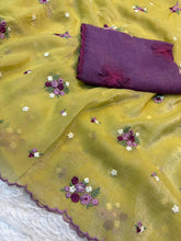 Load image into Gallery viewer, Charismatic Party Wear Crunchy Silk Embroidery Work Saree With Contrast Blouse Piece