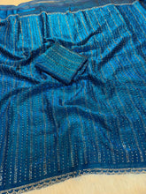 Load image into Gallery viewer, Glamorous Wedding Wear Satin Silk Beads n Siroski Work Designer Saree With Blouse Piece