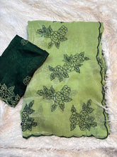 Load image into Gallery viewer, Gorgeous Party Wear Crunchy Silk Embroidery Work Fancy Saree With Contrast Blouse Piece