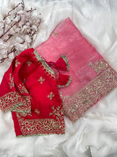 Load image into Gallery viewer, Quintessential Party Wear Silk Embroidery n Sequence Work Heavy Border Saree With Stitched Blouse