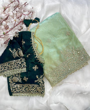 Load image into Gallery viewer, Quintessential Party Wear Silk Embroidery n Sequence Work Heavy Border Saree With Stitched Blouse