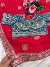 Load image into Gallery viewer, Charismatic Function Wear Silk Embroidery n Sequence Work Heavy Border Saree With Stitched Blouse