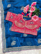 Load image into Gallery viewer, Charismatic Function Wear Silk Embroidery n Sequence Work Heavy Border Saree With Stitched Blouse