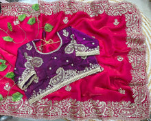 Load image into Gallery viewer, Elegant Wedding Wear Satin Silk Heavy Embroidery n Aarco Work Fancy Designer Saree With Stitched Blouse