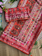 Load image into Gallery viewer, Divine Wedding Wear Pure Soft Silk Digital Print n Heavy Mirror Work Saree With Blissful Blouse Piece