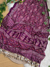 Load image into Gallery viewer, Exuberant Festive Wear Pure Satin Silk Ajrak Printed Rich Pallu n Mirror Work Fancy Saree With Blouse Piece