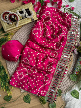 Load image into Gallery viewer, Breathtaking Party Wear Pure Satin Silk Ajrak Printed Rich Pallu n Mirror Work Designer Saree
