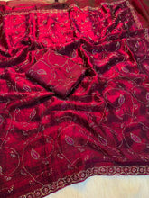 Load image into Gallery viewer, Redolent Wedding Wear Silk Embroidery n Siroski Work Designer Saree With Blouse Piece