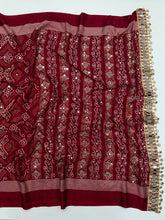 Load image into Gallery viewer, Blissful Function Wear Pure Satin Silk Ajrak Printed Rich Pallu n Mirror Work Designer Saree With Blouse Piece
