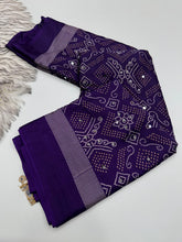 Load image into Gallery viewer, Blissful Function Wear Pure Satin Silk Ajrak Printed Rich Pallu n Mirror Work Designer Saree With Blouse Piece