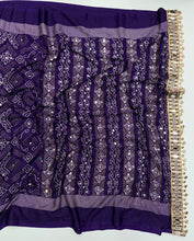 Load image into Gallery viewer, Blissful Function Wear Pure Satin Silk Ajrak Printed Rich Pallu n Mirror Work Designer Saree With Blouse Piece