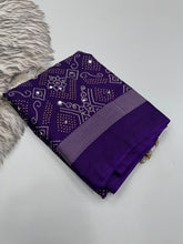 Load image into Gallery viewer, Blissful Function Wear Pure Satin Silk Ajrak Printed Rich Pallu n Mirror Work Designer Saree With Blouse Piece