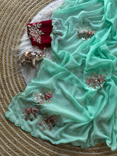 Load image into Gallery viewer, Exquisite Party Wear Viscose Georgette Embroidery Work Saree With Ravishing Blouse Piece
