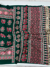 Load image into Gallery viewer, Alverina Party Wear Pure Satin Silk Ajrak Printed Rich Pallu n Mirror Work Fancy Saree With Blouse Piece