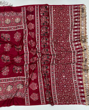 Load image into Gallery viewer, Alverina Party Wear Pure Satin Silk Ajrak Printed Rich Pallu n Mirror Work Fancy Saree With Blouse Piece