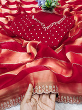 Load image into Gallery viewer, Exuberant Party Wear Soft Silk Jarkhan Work Designer Saree With Unstitched Blouse