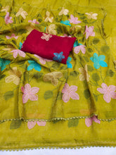 Load image into Gallery viewer, Delightful Festive Wear Viscose Crunchy Silk Embroidery Thread n Siroski Work Fancy Saree With Contrast Blouse Piece